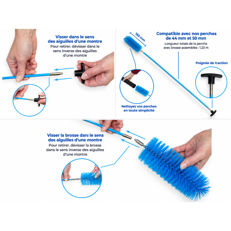 Brosse de nettoyage pour perches 1m
