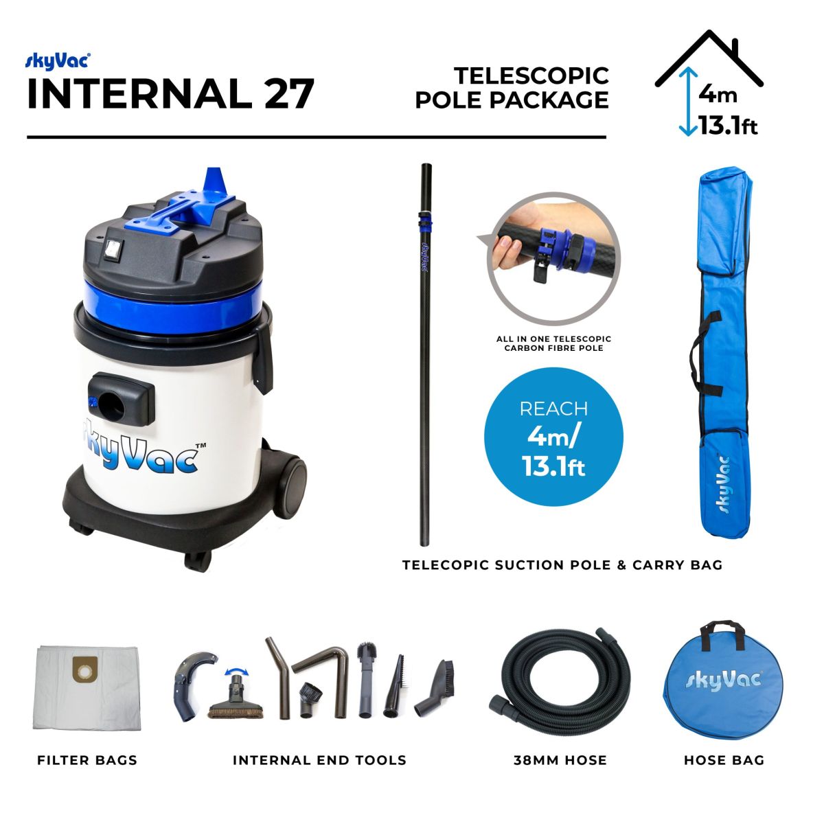 skyVac® Internal 27 – Aspirateur industriel compact pour nettoyage intérieur en hauteur