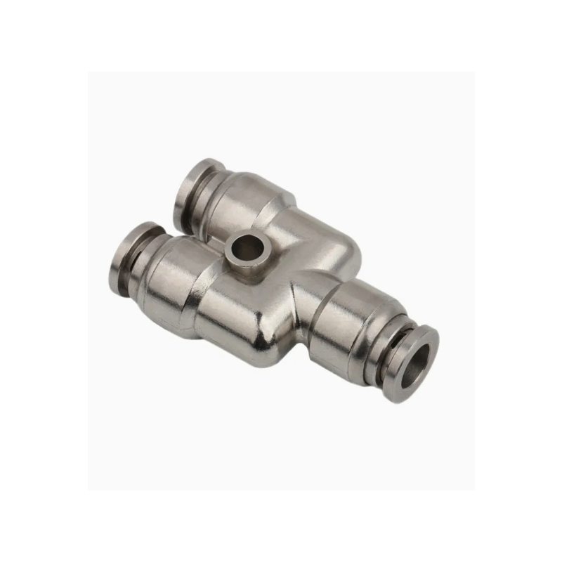 Raccord pneumatique en Y à connexion instantanée en inox avec trou de fixation