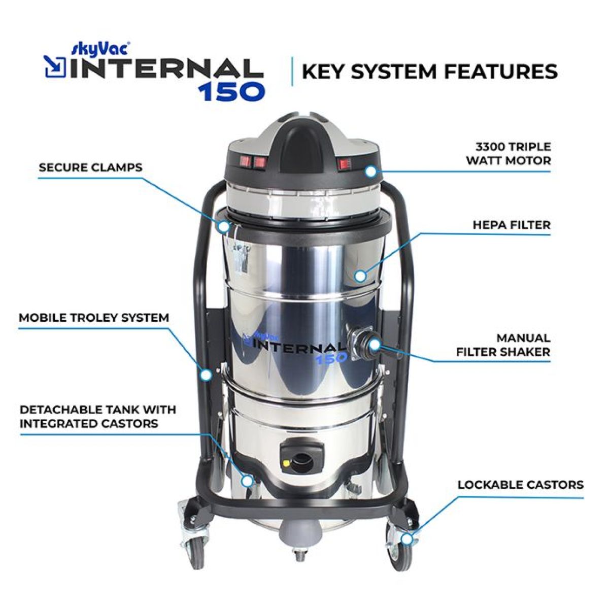 Aspirateur industriel Internal 150 haute performance pour nettoyage intérieur jusqu’à 12 mètres
