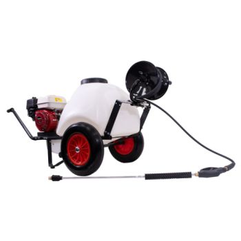 Nettoyeur haute pression monté sur brouette 120L à moteur Honda 12 L/min 150 bars avec enrouleur 15 m